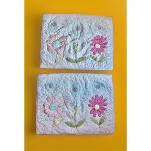 Pottrey Barn Kids Quilted Pillow Shams Pink Daisy Embroidered Set of 2 Cottage
